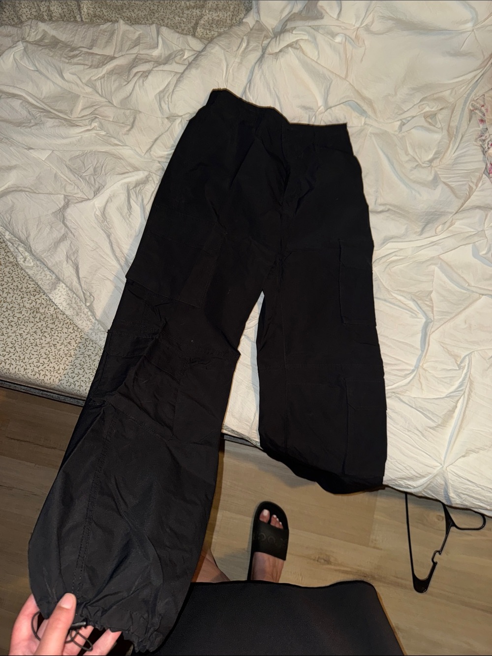 Love Tree Black Wide-Leg Track Jogger Pants
